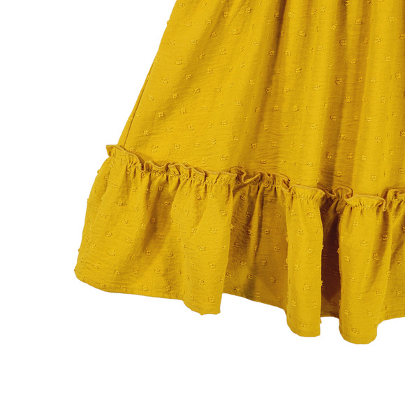 Veronica M. Mini Dress L Women Mustard Yellow Swiss Dot Ruched Ruffle Sleeveless - Picture 10 of 15